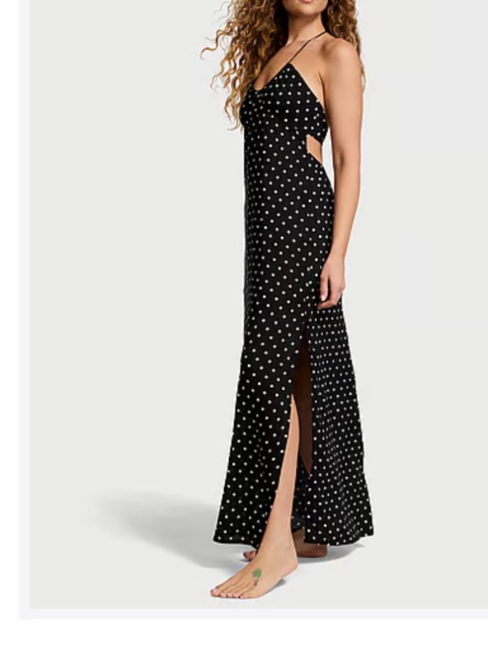 Victoria's Secret Black Polka Dot Maxi Dress with Side Slit